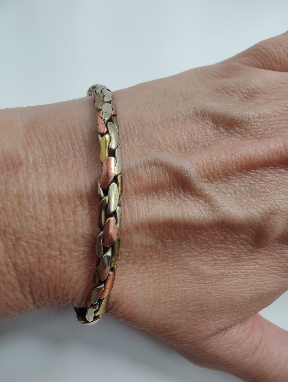 Vintage Mixed Metal Copper Brass Tone Woven Adjustable Cuff Bracelet